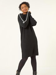 Roman Black Petite Ribbed Knitted Dress - Image 1 of 5