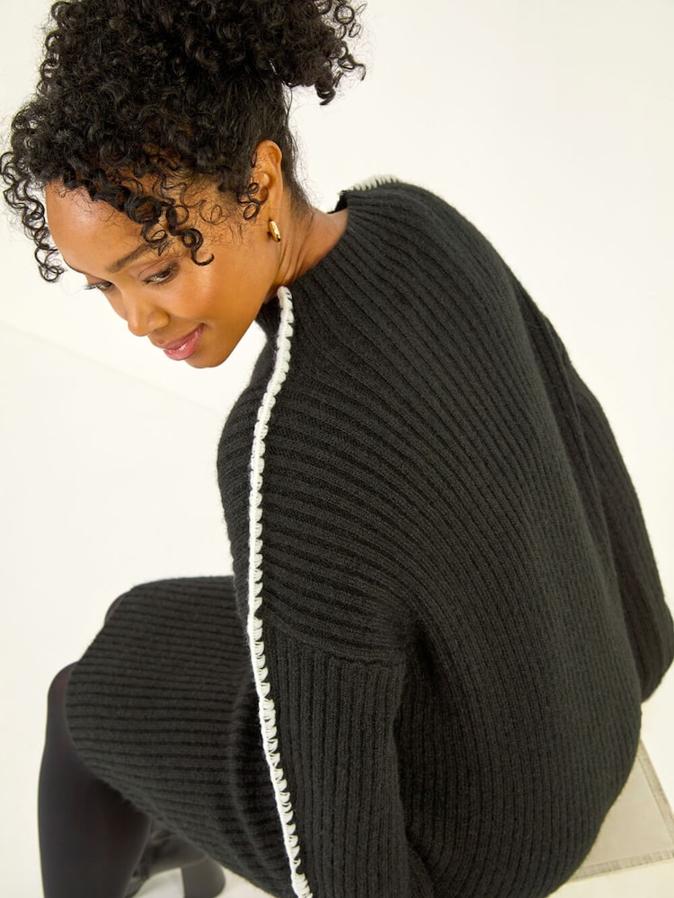 Roman Black Petite Ribbed Knitted Dress - Image 2 of 5 Roman Black Petite Ribbed Knitted Dress - Image 2 of 5