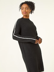 Roman Black Petite Ribbed Knitted Dress - Image 4 of 5