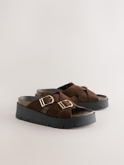 Chocolate Brown Double Buckle Platform Sandals - Image 2 of 5