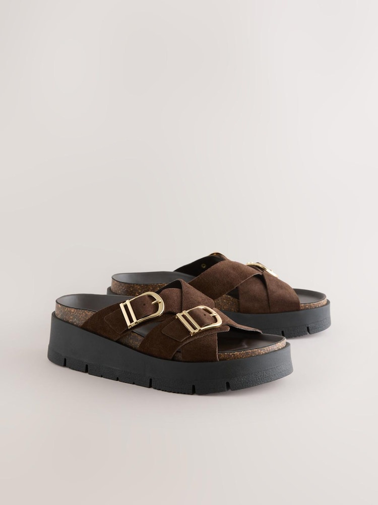 Chocolate Brown Double Buckle Platform Sandals - Image 2 of 5 Chocolate Brown Double Buckle Platform Sandals - Image 2 of 5