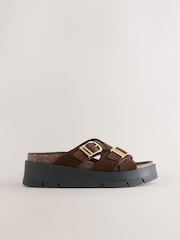 Chocolate Brown Double Buckle Platform Sandals - Image 3 of 5