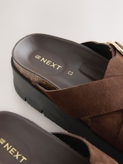 Chocolate Brown Double Buckle Platform Sandals - Image 5 of 5