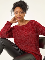 Roman Red Petite Metallic Contrast Knit Jumper - Image 1 of 5
