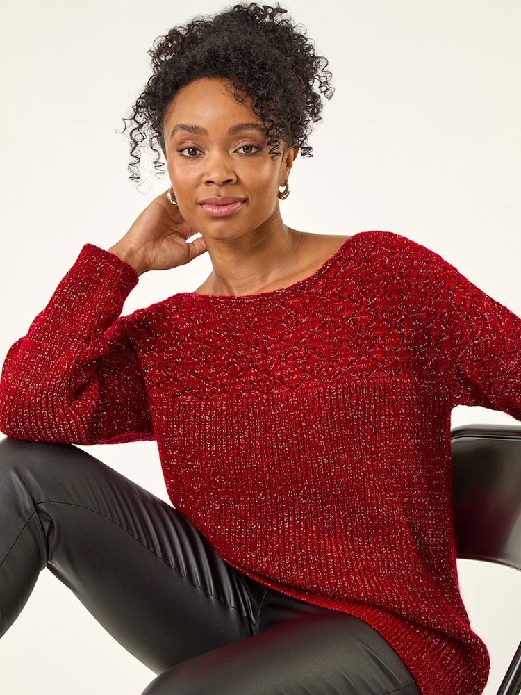Roman Red Petite Metallic Contrast Knit Jumper - Image 1 of 5 Roman Red Petite Metallic Contrast Knit Jumper - Image 1 of 5