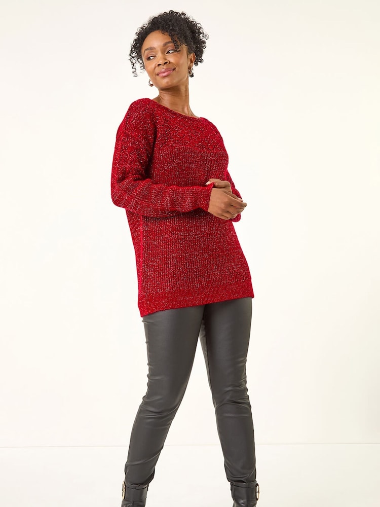 Roman Red Petite Metallic Contrast Knit Jumper - Image 2 of 5