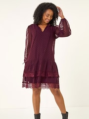 Roman Red Petite Frill Tie Front Lace Dress - Image 2 of 5