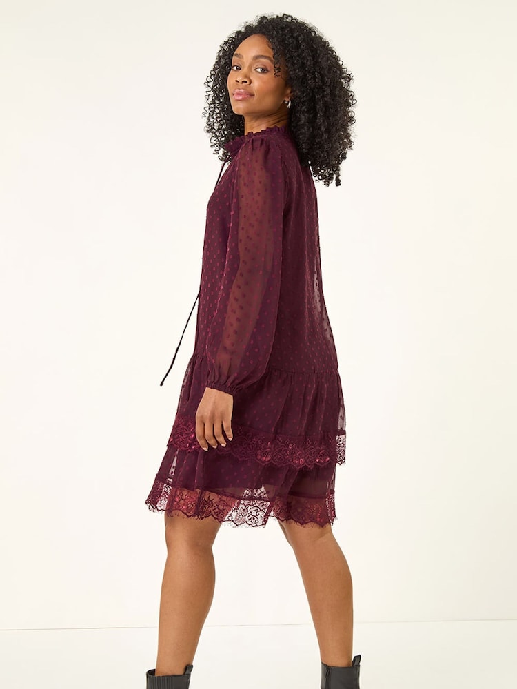 chinese dress ladies Oyster Tie-Front Lace Cutwork Mini Dress