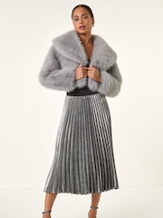 Roman Chrome Metallic Petite Pleated Skirt - Image 1 of 5
