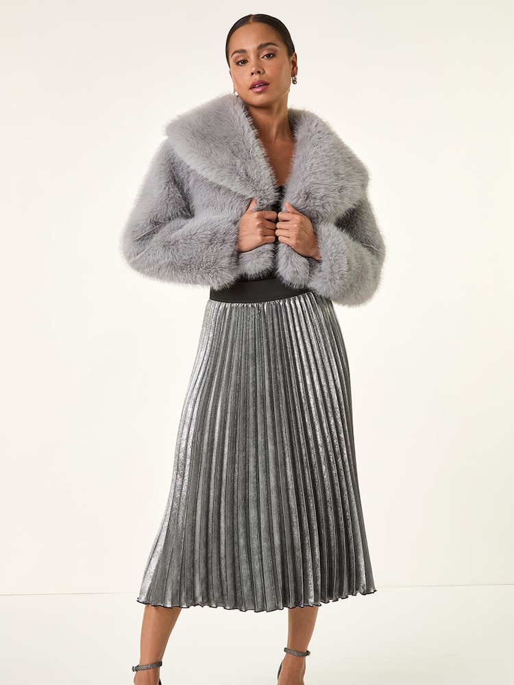 Roman Chrome Metallic Petite Pleated Skirt - Image 1 of 5
