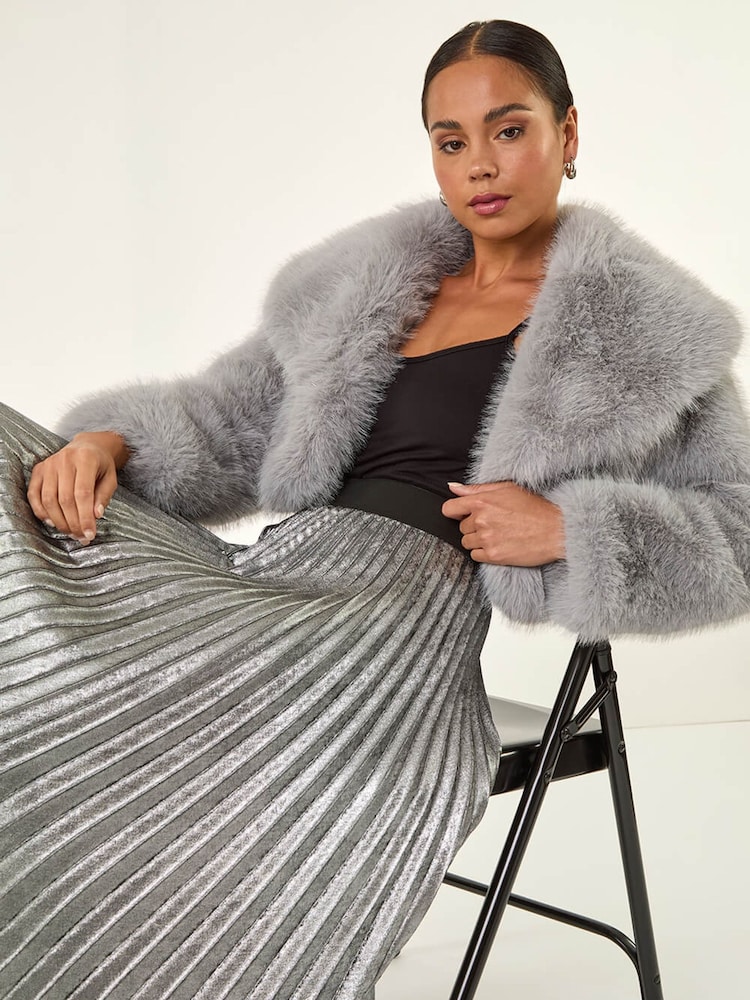 Roman Chrome Metallic Petite Pleated Skirt - Image 2 of 5