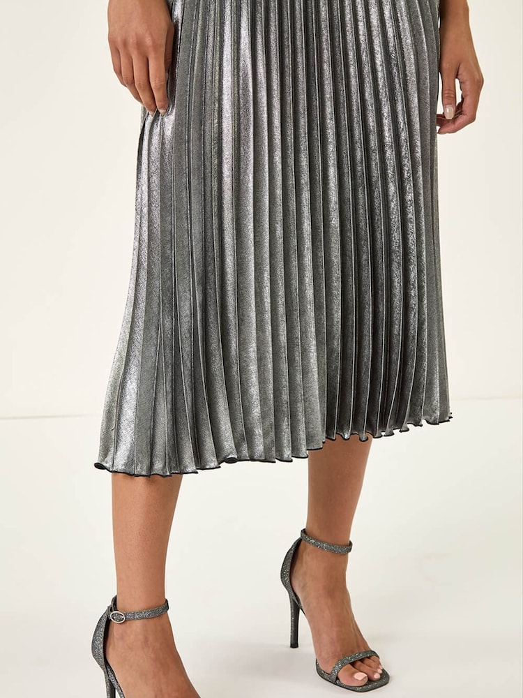 Roman Chrome Metallic Petite Pleated Skirt - Image 5 of 5