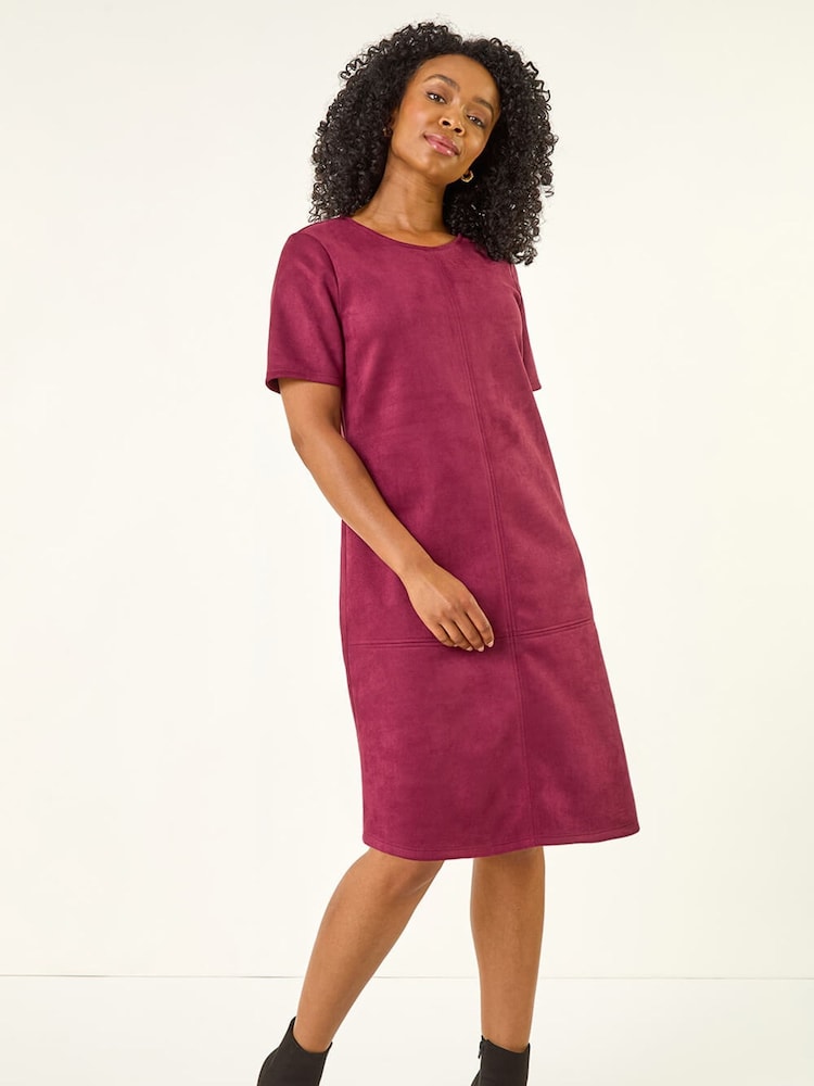 Roman Red Petite Premium Stretch Suede Shift Dress - Image 1 of 5 Roman Red Petite Premium Stretch Suede Shift Dress - Image 1 of 5