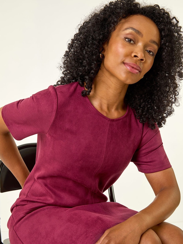 Roman Red Petite Premium Stretch Suede Shift Dress - Image 2 of 5 Roman Red Petite Premium Stretch Suede Shift Dress - Image 2 of 5