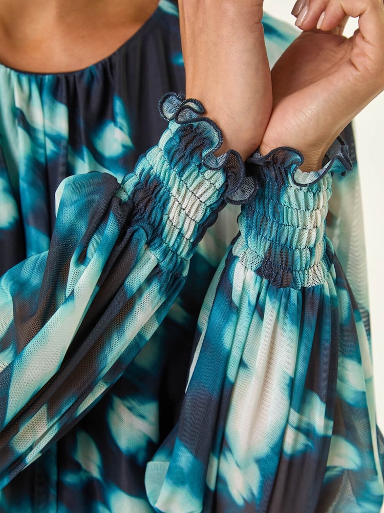 Roman Blue Petite Mesh Blouson Blouse - Image 5 of 5 Roman Blue Petite Mesh Blouson Blouse - Image 5 of 5
