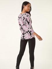Roman Black Petite Abstract Print Knot Front Blouse - Image 3 of 5
