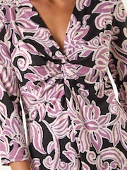 Roman Black Petite Abstract Print Knot Front Blouse - Image 5 of 5