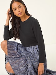 Roman Black Petite Contrast Tiered Midi Dress - Image 2 of 5