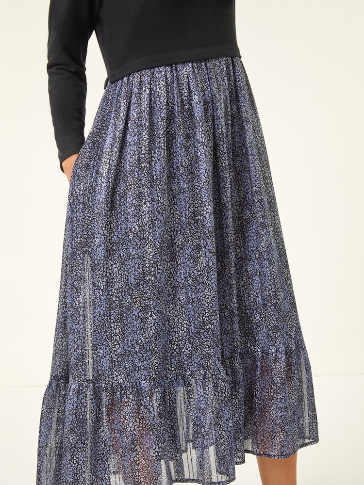 Roman Black Petite Contrast Tiered Midi Dress - Image 5 of 5
