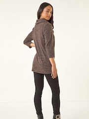 Roman Brown Petite Petite Brushed Knit Wrap Blouse - Image 3 of 5