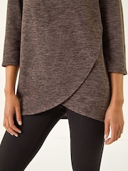 Roman Brown Petite Petite Brushed Knit Wrap Blouse - Image 5 of 5