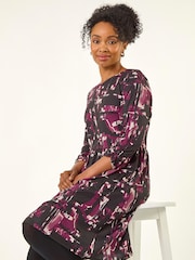 Roman Purple Petite Abstract Gathered Stretch Dress - Image 1 of 5