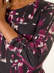Roman Purple Petite Abstract Gathered Stretch Dress - Image 5 of 5