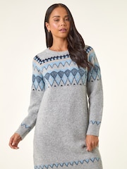 Roman Grey Petite Nordic Pattern Knit Jumper Dress - Image 4 of 5