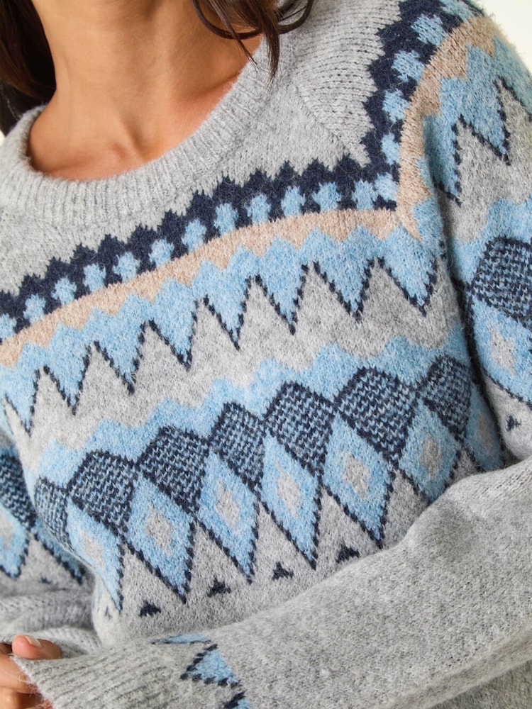 Roman Grey Petite Nordic Pattern Knit Jumper Dress - Image 5 of 5