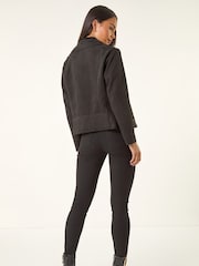 Roman Black Petite Petite Suedette Biker Jacket - Image 2 of 5