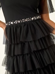 Roman Black Petite Embellished Mesh Tiered Dress - Image 5 of 5