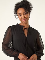 Roman Black Petite Frill Tie Front Lace Dress - Image 4 of 5