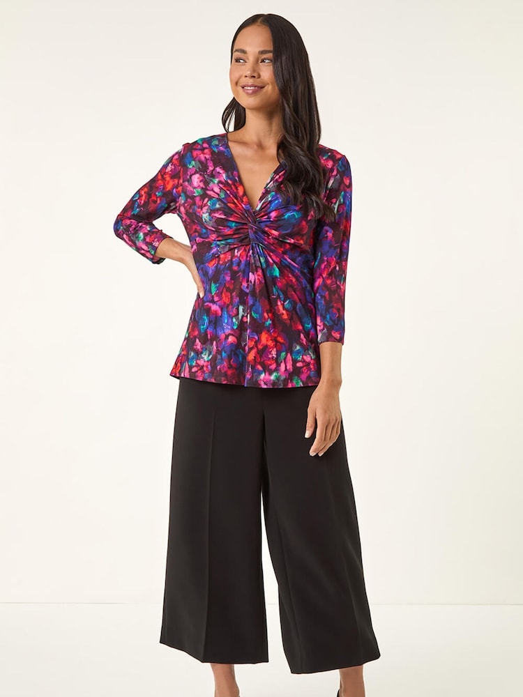 Roman Red Petite Abstract Print Knot Front Blouse - Image 2 of 5 Roman Red Petite Abstract Print Knot Front Blouse - Image 2 of 5