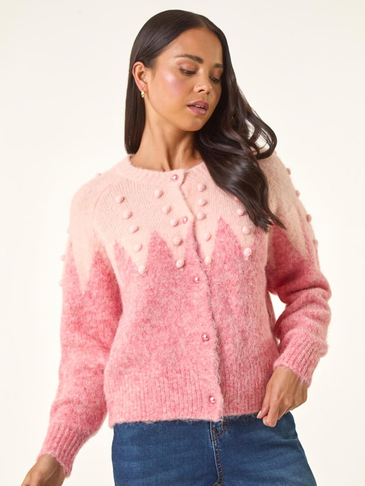 Roman Pink Petite Bobble Buttoned Knit Cardigan - Image 1 of 5