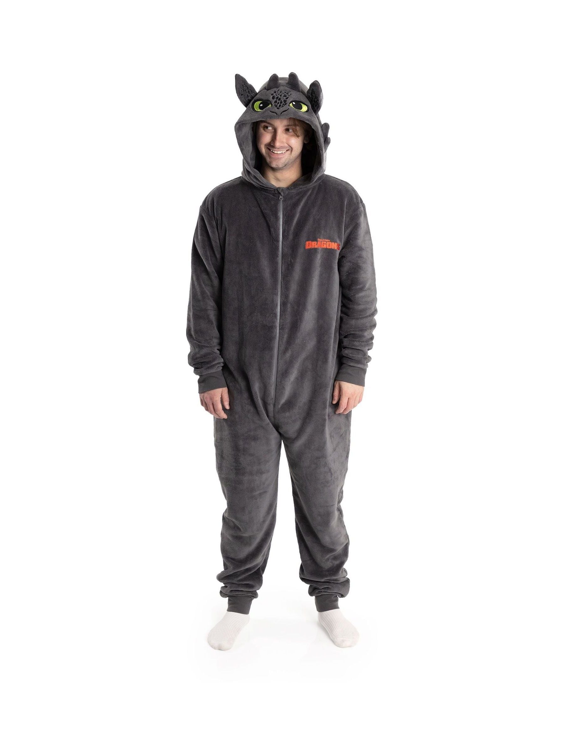 How To Train Your Dragon Toothless Grey Onesie | Long Sleeve Zip-up Cosy Fleece Loungewear with 3D Hood | Unisex Adult Costumes | Dreamworks Dragons Merch - Image 4