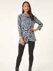 Roman Grey Petite Brushed Animal Print Wrap Blouse - Image 2 of 5