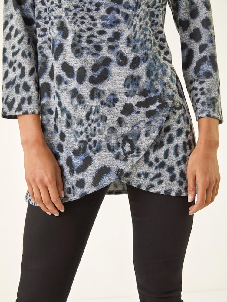Roman Grey Petite Brushed Animal Print Wrap Blouse - Image 5 of 5
