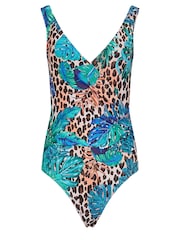 Long Tall Sally Blue&Brown Tropical Leopard Print Wrap Swimsuit - Image 6 of 6