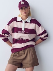 Pink/Burgundy Striped Leisure Club Graphic Rugby Sweat Top - Image 1 of 5