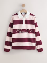 Pink/Burgundy Striped Leisure Club Graphic Rugby Sweat Top - Image 6 of 8