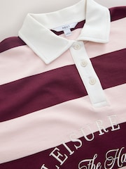 Pink/Burgundy Striped Leisure Club Graphic Rugby Sweat Top - Image 7 of 8