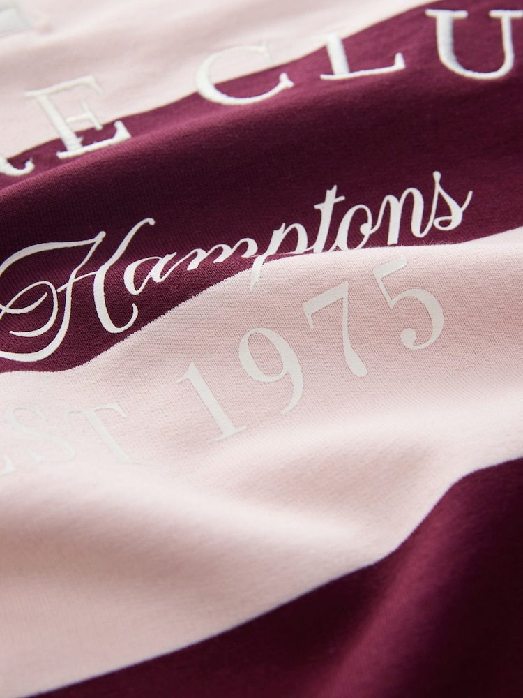 Pink/Burgundy Striped Leisure Club Graphic Rugby Sweat Top - Image 8 of 8