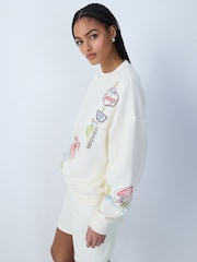 Ecru Beaded Graphic Summer Motel Sweatshirt - Image 1 of 8