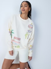 Ecru Beaded Graphic Summer Motel Sweatshirt - Image 2 of 8