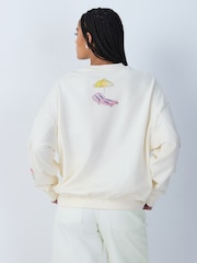 Ecru Beaded Graphic Summer Motel Sweatshirt - Image 4 of 8