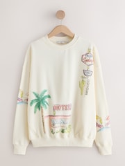 Ecru Beaded Graphic Summer Motel Sweatshirt - Image 6 of 8