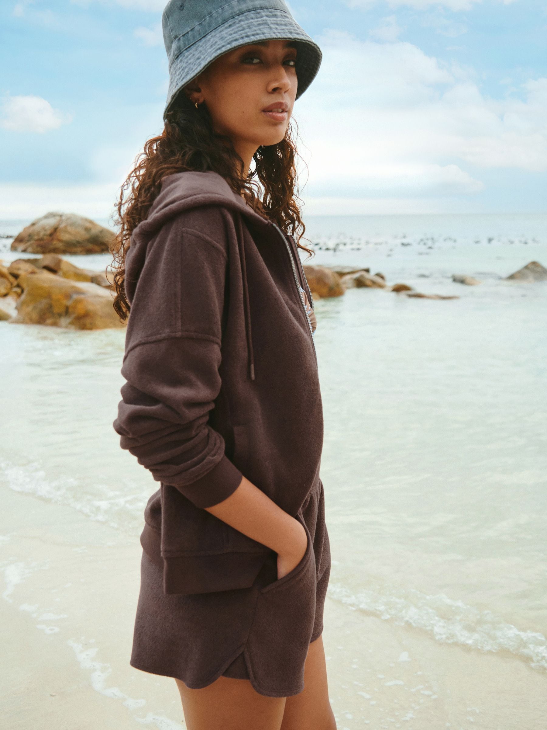 Buy Chocolate Brown Towelling Zip Through Hoodie from Next USA