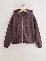 Chocolate Brown Towelling Zip Through Hoodie - Image 1 of 4