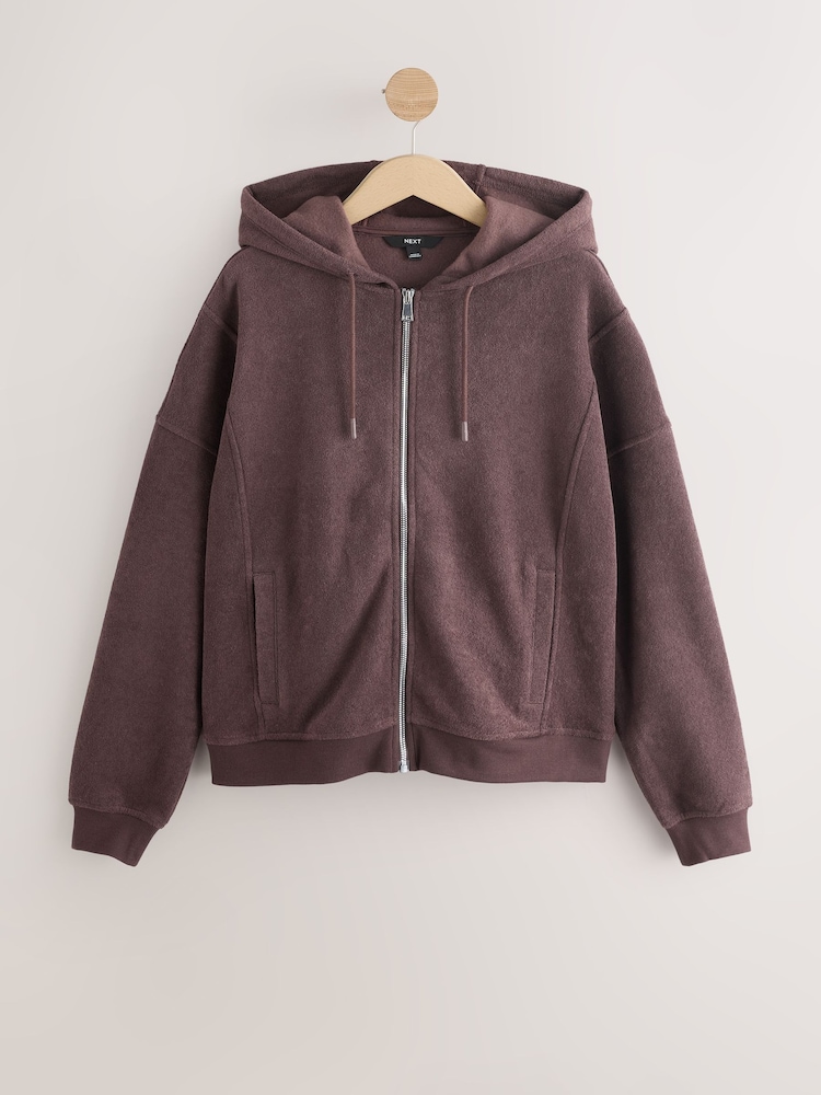Chocolate Brown Towelling Zip Through Hoodie - Image 1 of 4