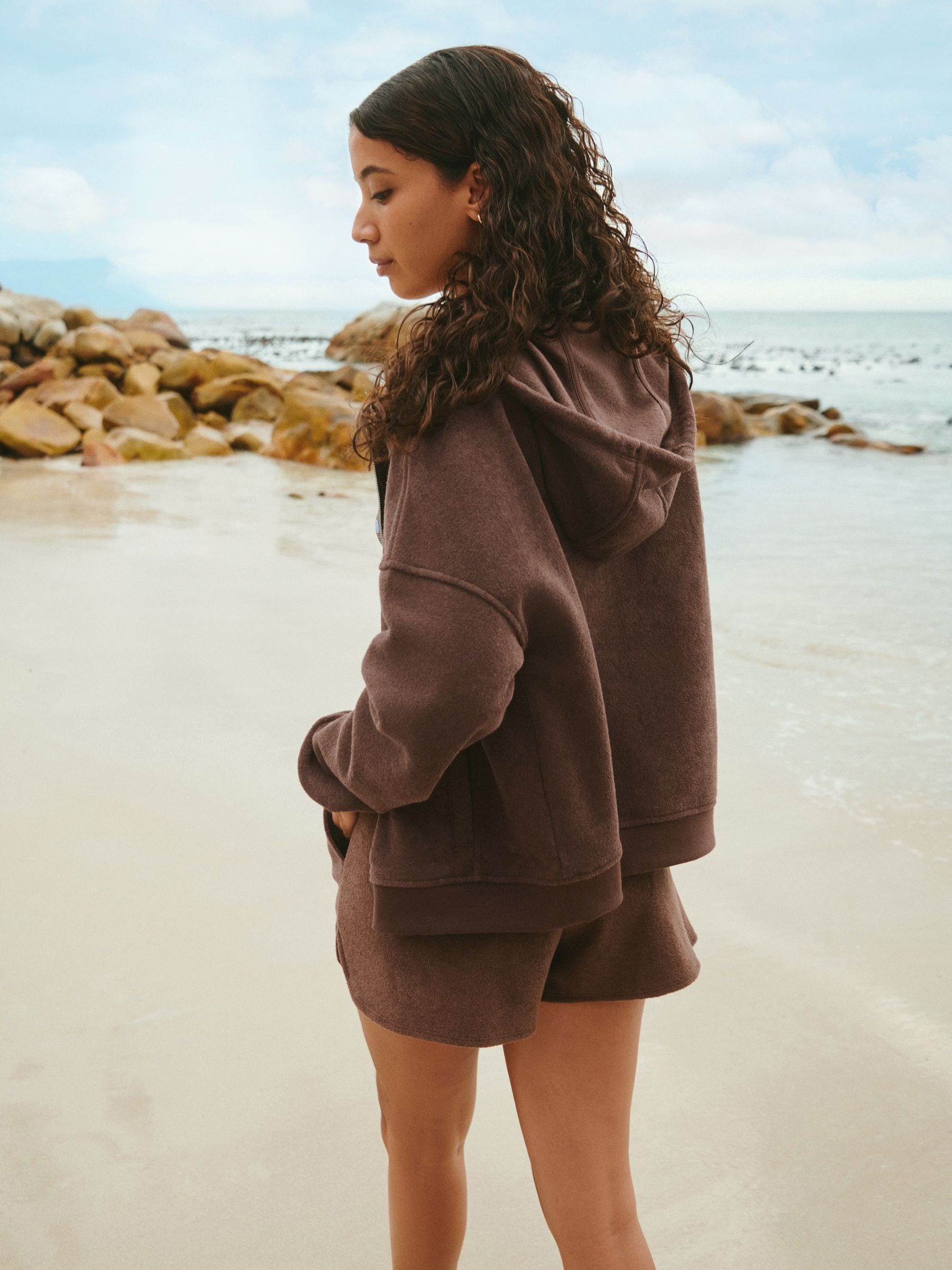 Buy Chocolate Brown Towelling Zip Through Hoodie from Next USA